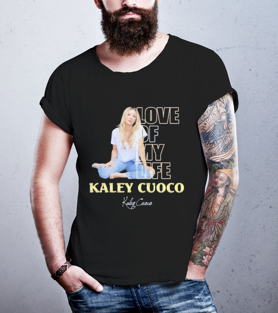 Kaley Cuoco Love Of My Life Sitting Casual Jeans Pose T-Shirt