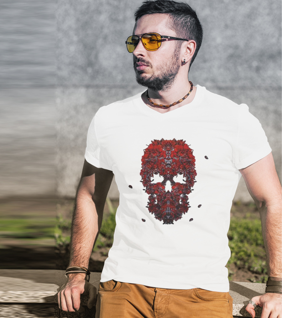 Kai Wachi Red Floral Skull T-Shirt