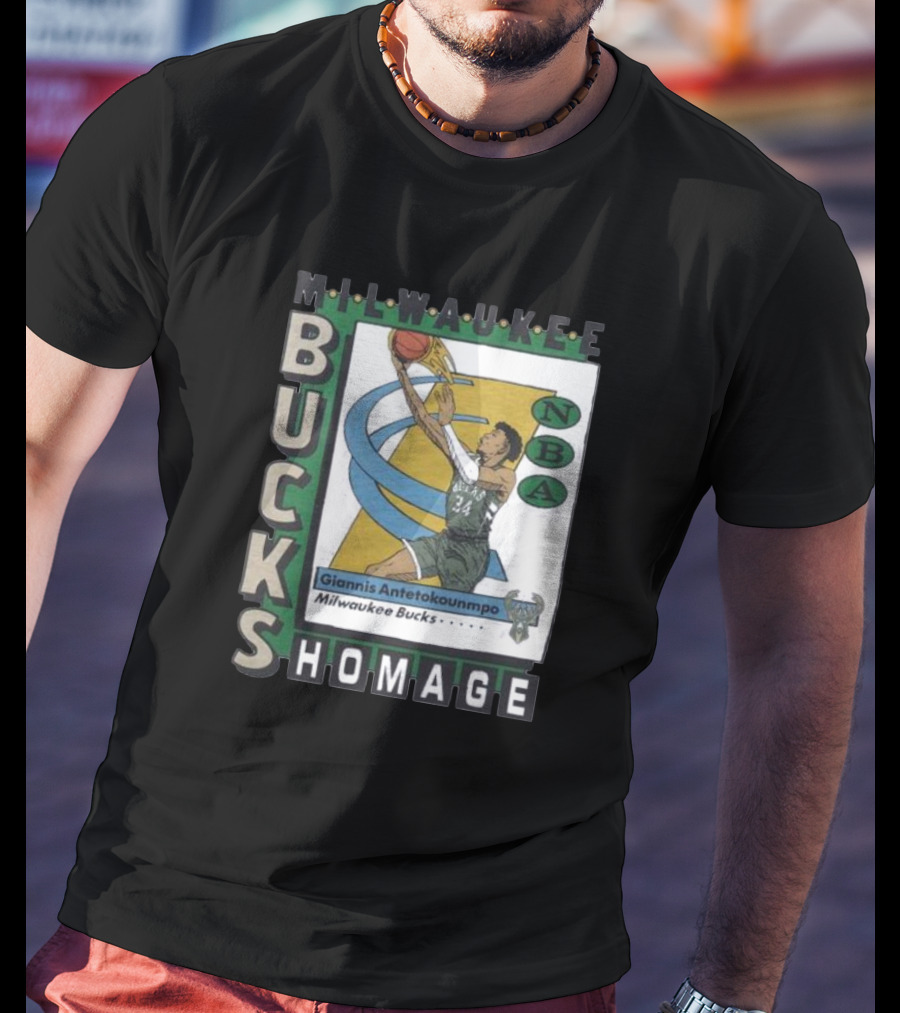 Milwaukee Bucks Giannis Antetokounmpo NBA Homage Trading Card T-Shirt