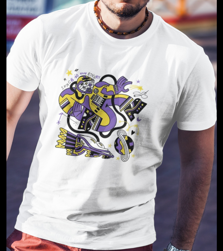 Space Is Non Binary Cosmic Exploration Astronaut And Planets T-Shirt