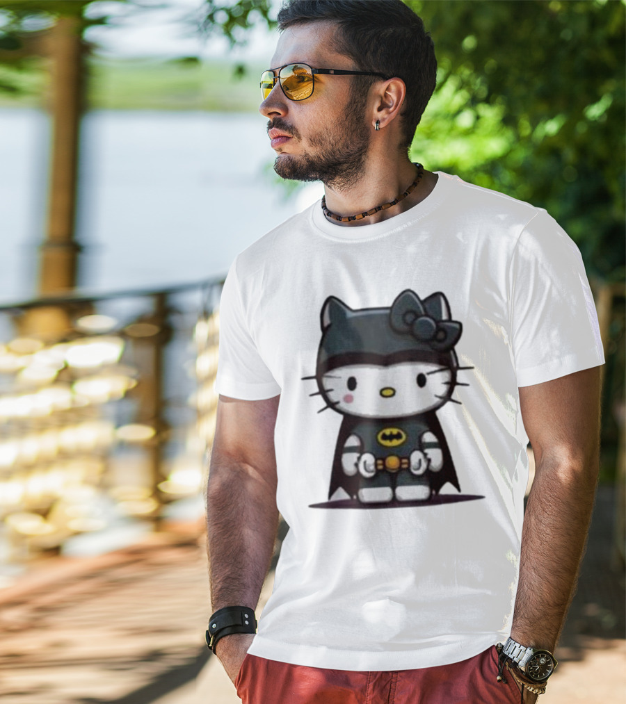 Hello Kitty Batman Crossover Character With Bat Symbol Costume T-Shirt