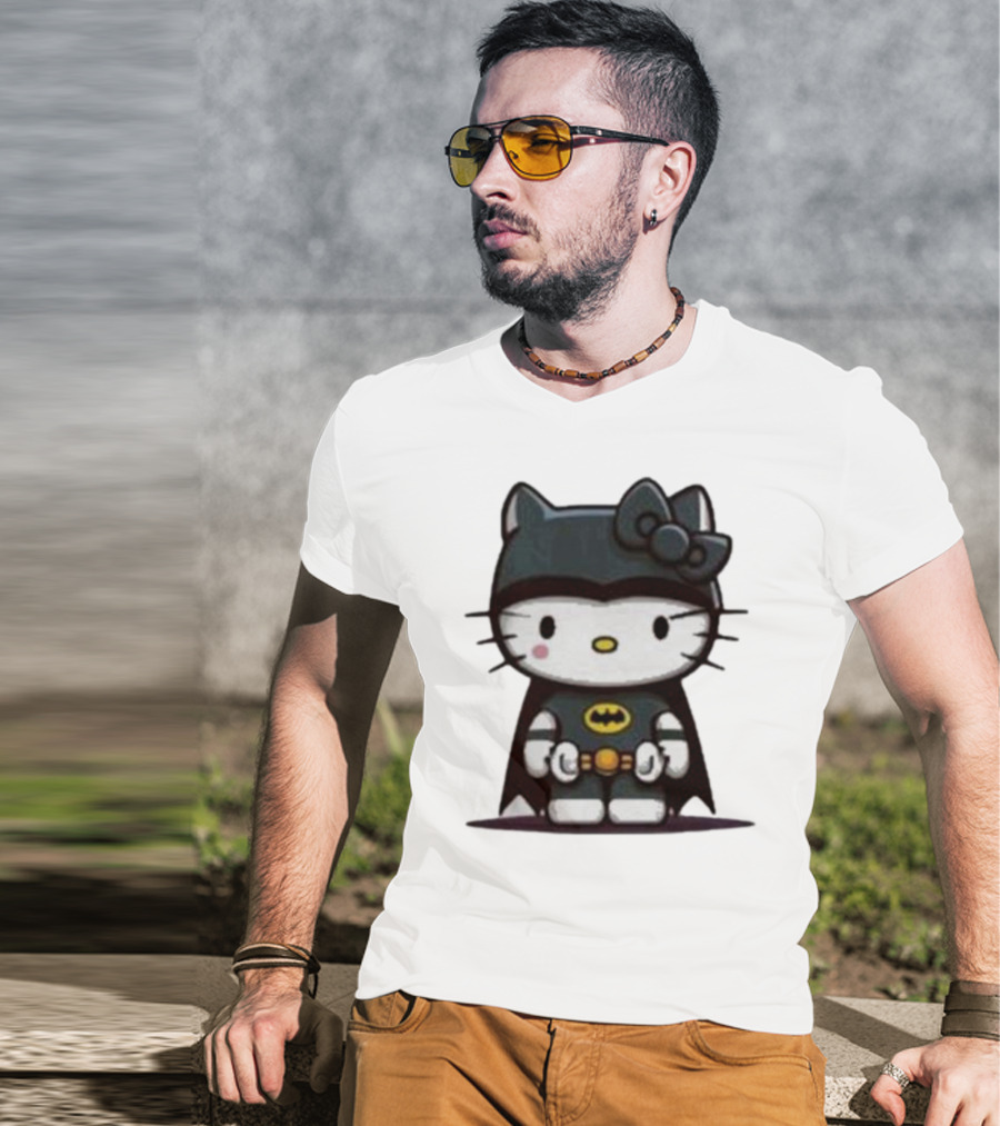 Hello Kitty Batman Crossover Character With Bat Symbol Costume T-Shirt