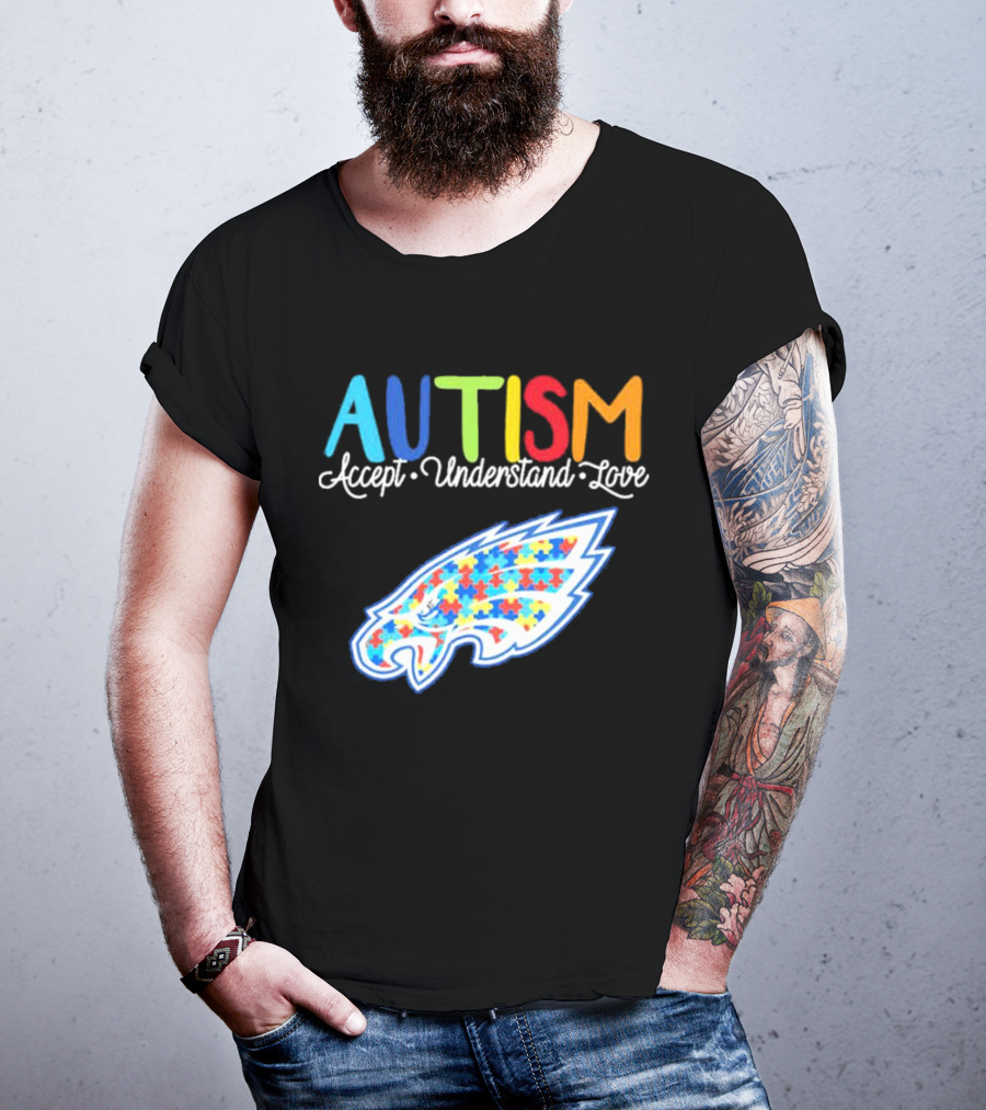 Philadelphia Eagles Autism Accept Understand Love Puzzle T-Shirt