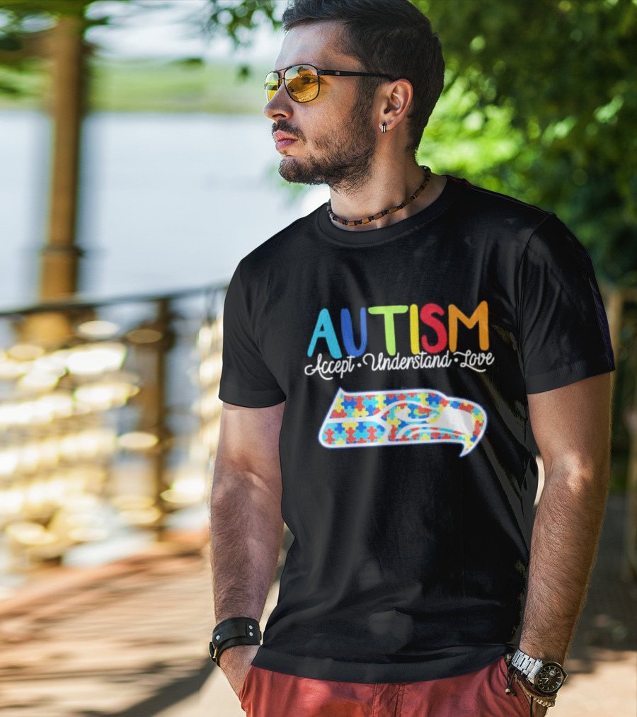 Seattle Seahawks NFL Autism Accept Understand Love Puzzle T-Shirt