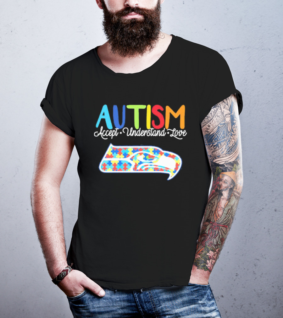 Seattle Seahawks NFL Autism Accept Understand Love Puzzle T-Shirt