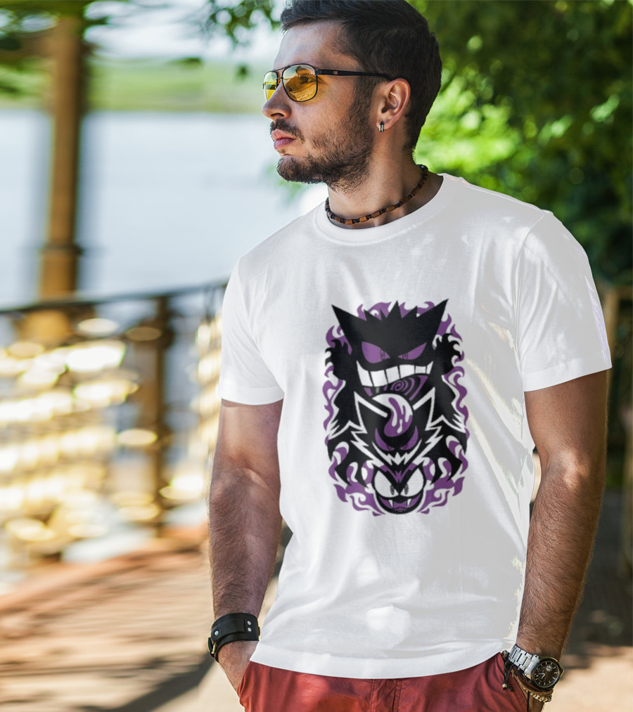 Versiris Haunted Gengar Gastly Ghastly Purple Flames T-Shirt