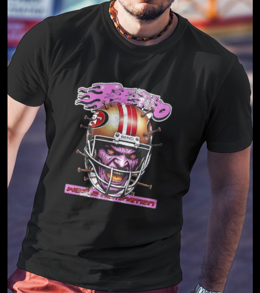 Beno Nin3Rs World Domination Football Helmet Purple Face T-Shirt