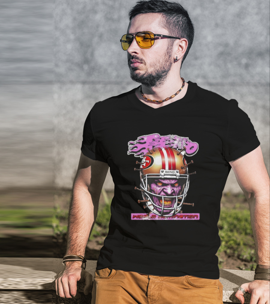 Beno Nin3Rs World Domination Football Helmet Purple Face T-Shirt