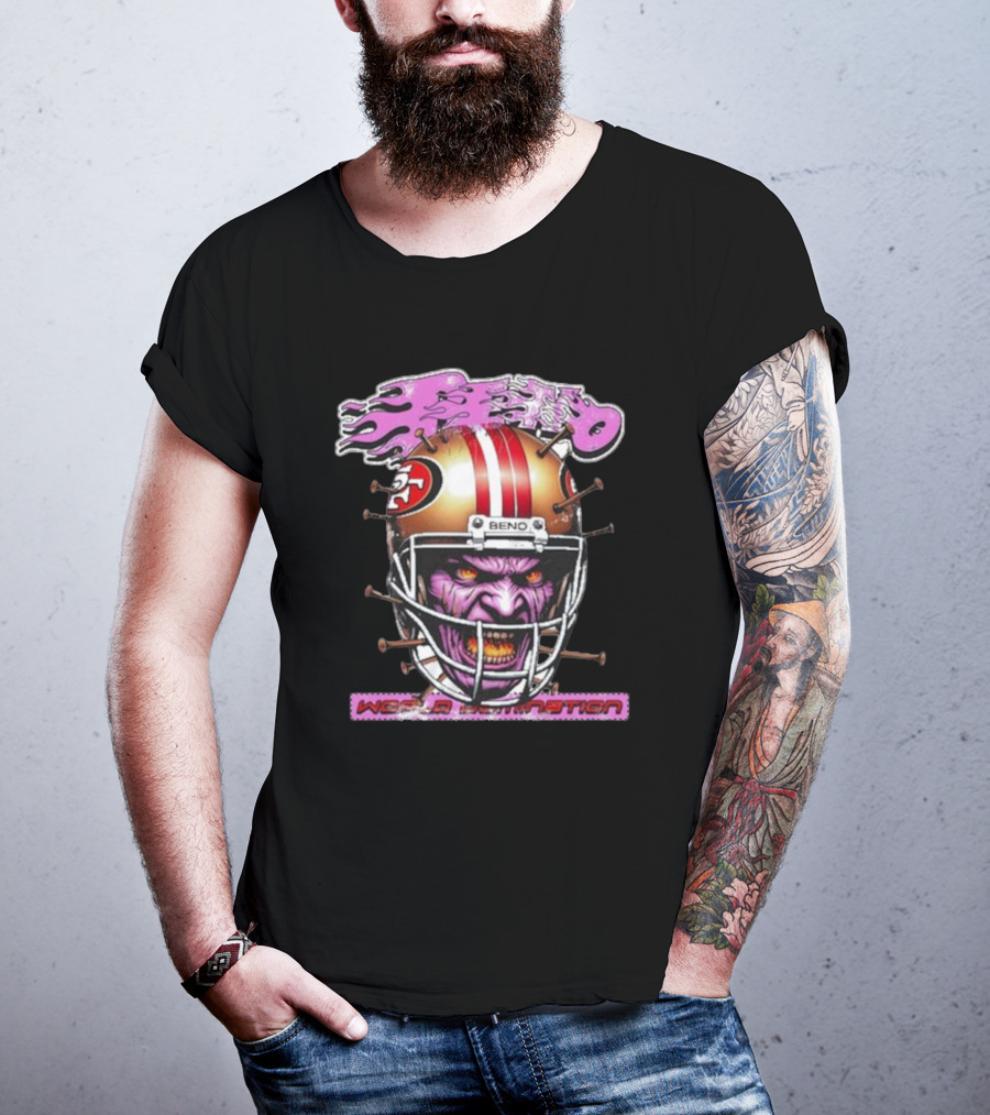 Beno Nin3Rs World Domination Football Helmet Purple Face T-Shirt