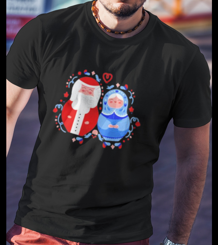 Christmas Santa And Snow Maiden Mamushkas With Festive T-Shirt