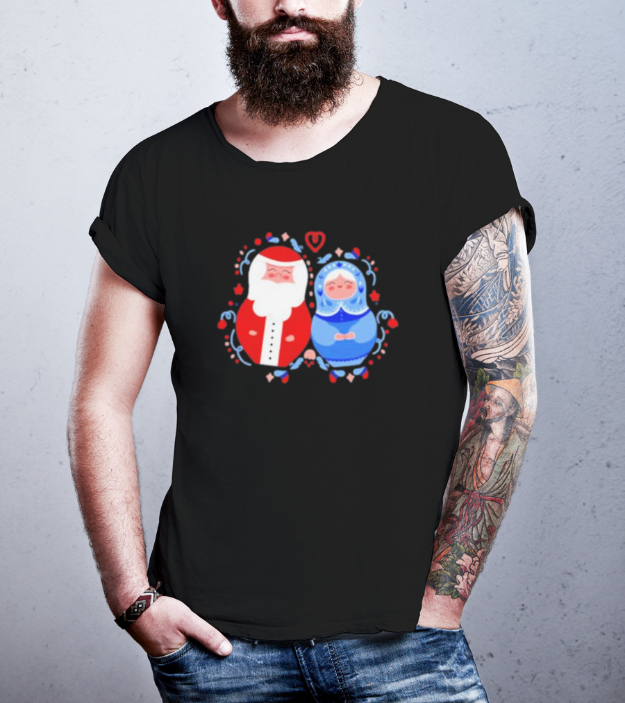 Christmas Santa And Snow Maiden Mamushkas With Festive T-Shirt