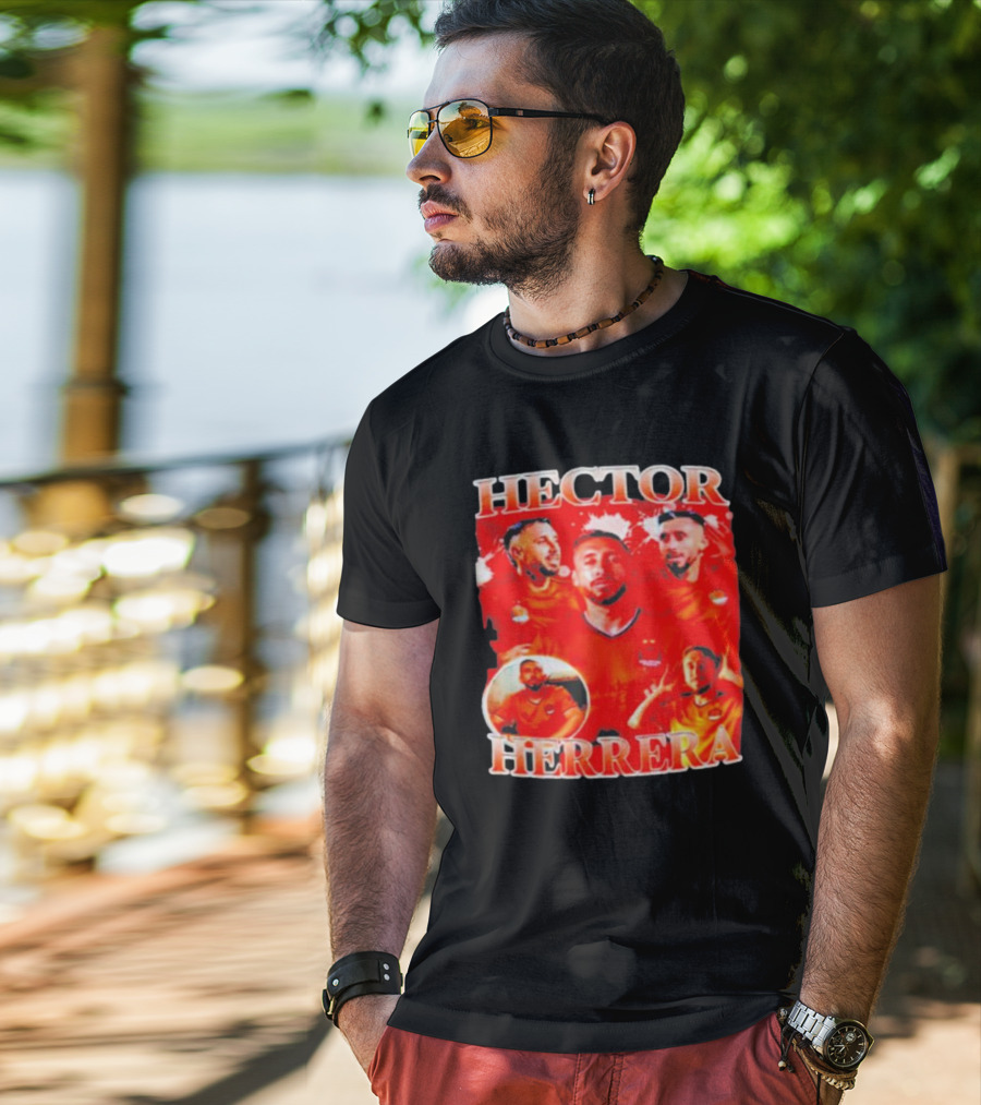 HECTOR HERRERA Red Bootleg Style Portrait Montage T-Shirt