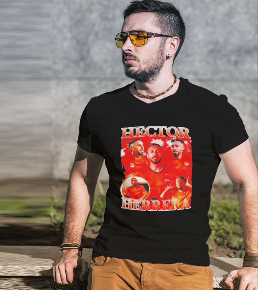 HECTOR HERRERA Red Bootleg Style Portrait Montage T-Shirt