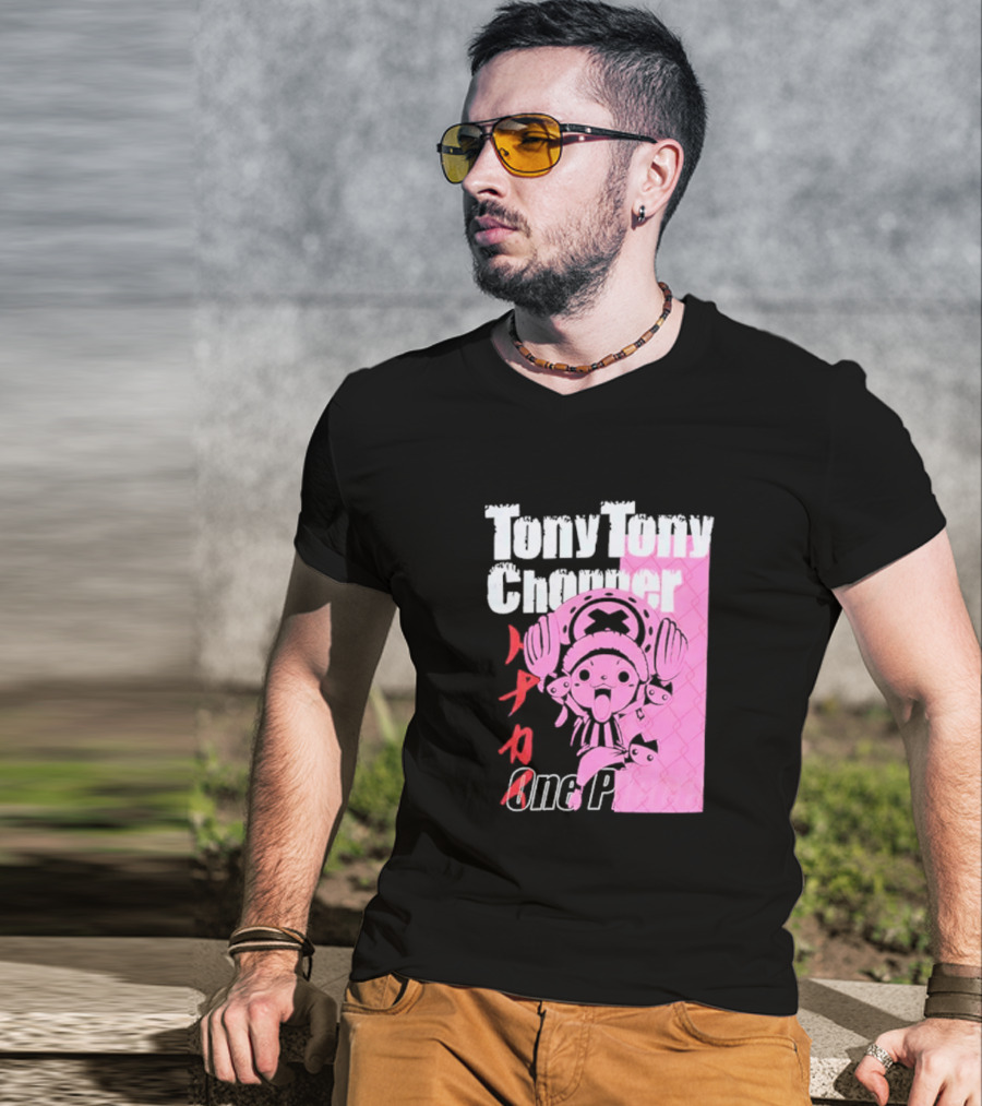 Tony Tony Chopper One Piece Pink Tonal Japanese Text T-Shirt
