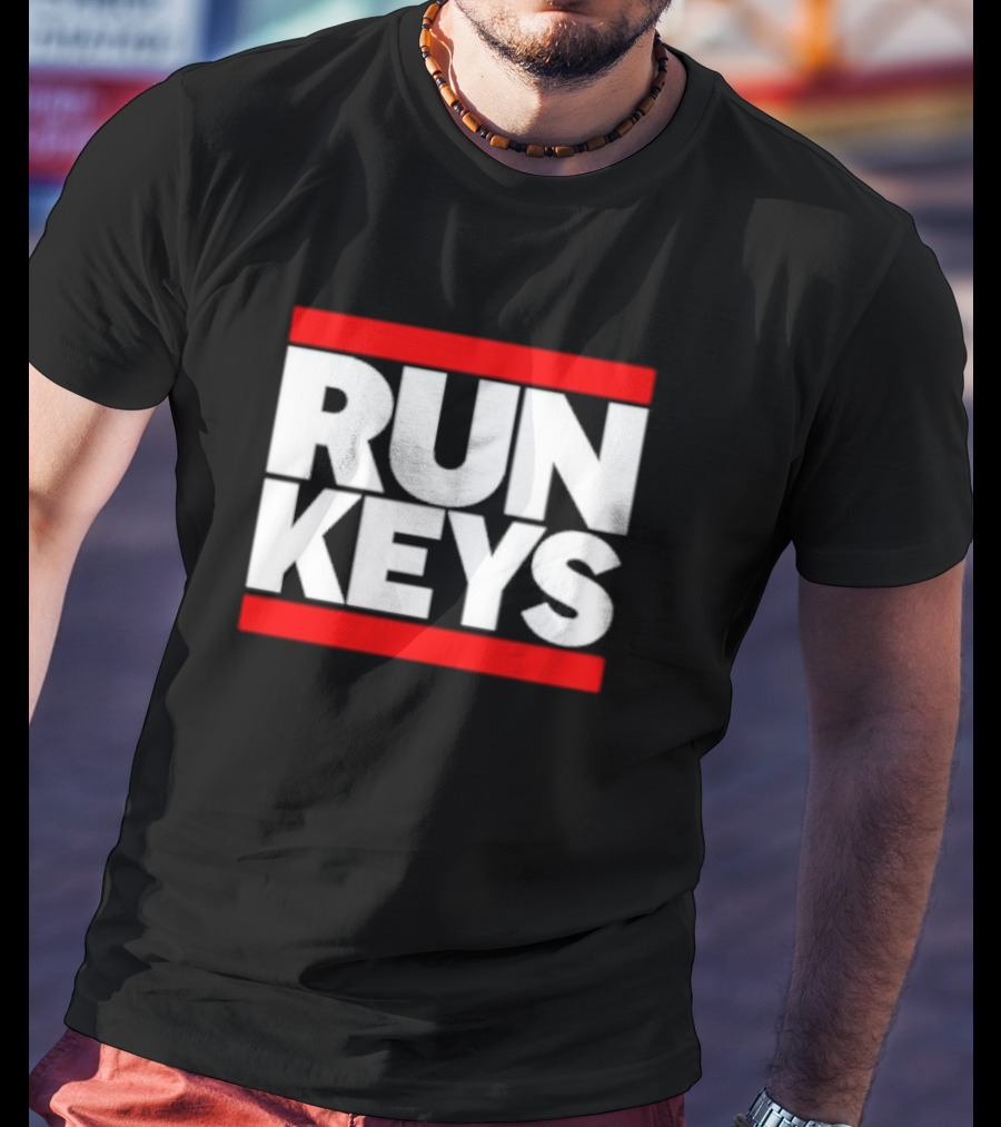 RUN KEYS Red Border Block Text T-Shirt
