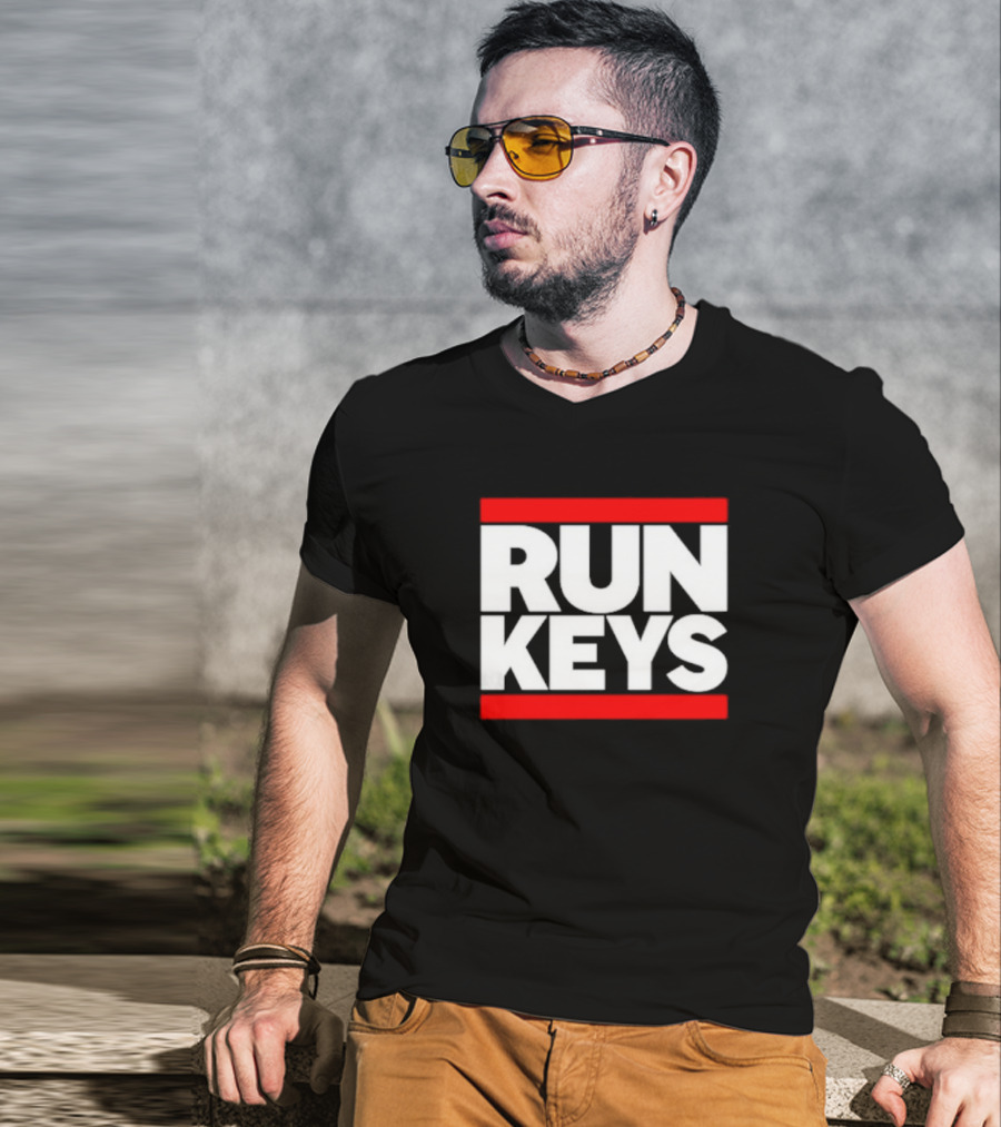 RUN KEYS Red Border Block Text T-Shirt