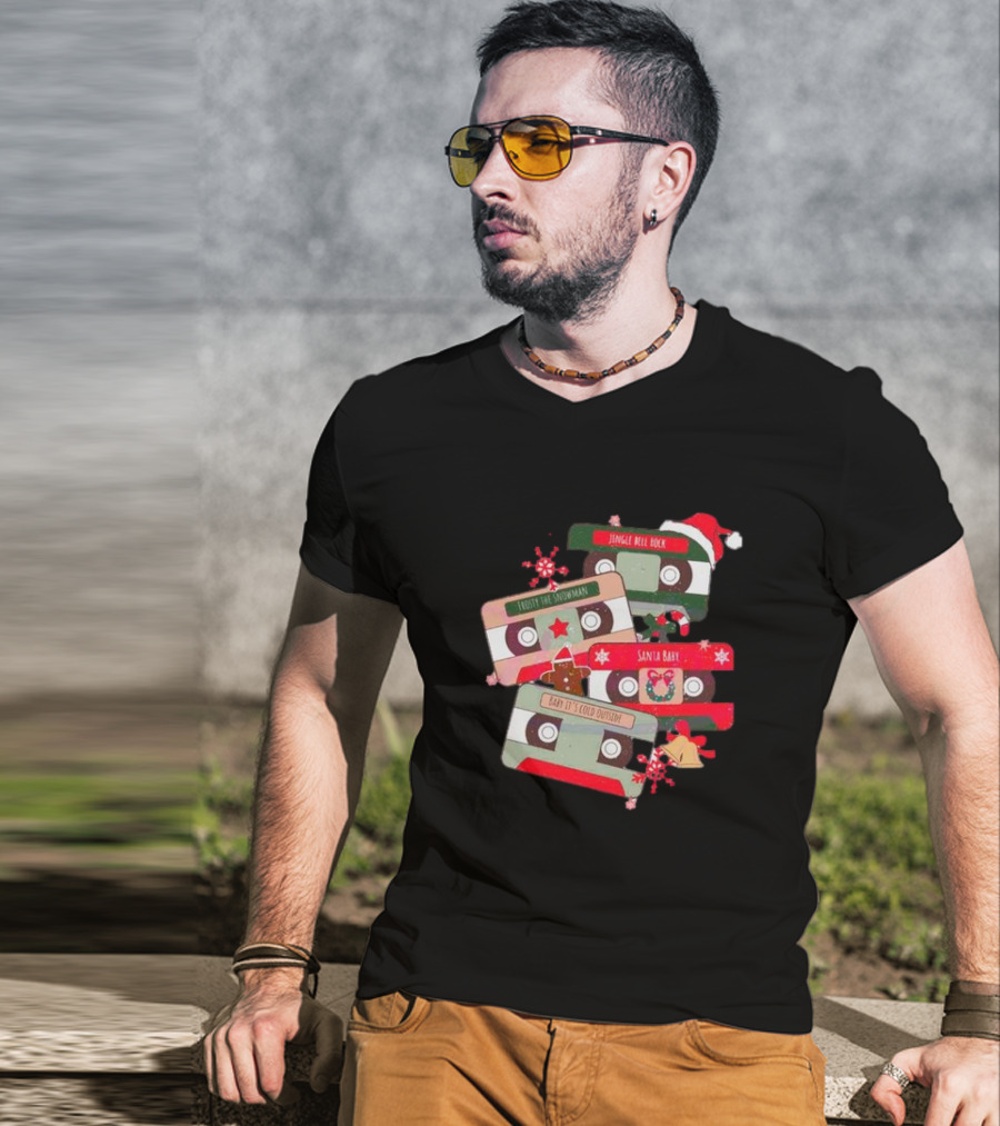 Jingle Bell Rock Santa Baby Frosty The Snowman Vintage Christmas Music Cassettes T-Shirt