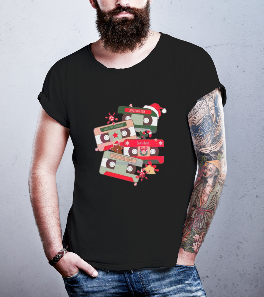 Jingle Bell Rock Santa Baby Frosty The Snowman Vintage Christmas Music Cassettes T-Shirt
