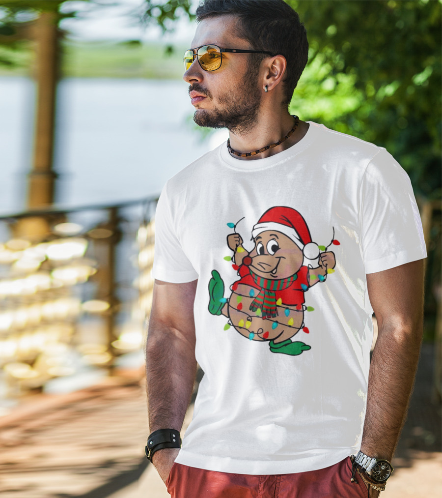 Gus Santa Hat Christmas Lights Cozy Festive Character With Bright Holiday Spirit T-Shirt
