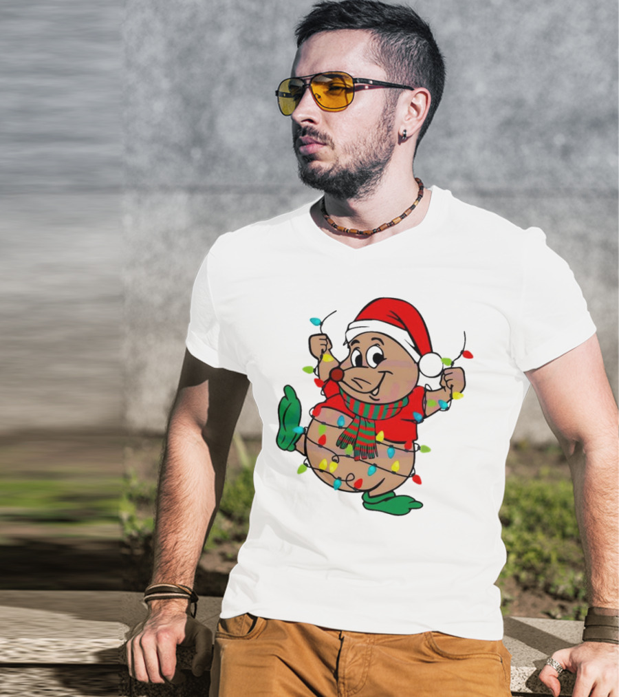 Gus Santa Hat Christmas Lights Cozy Festive Character With Bright Holiday Spirit T-Shirt