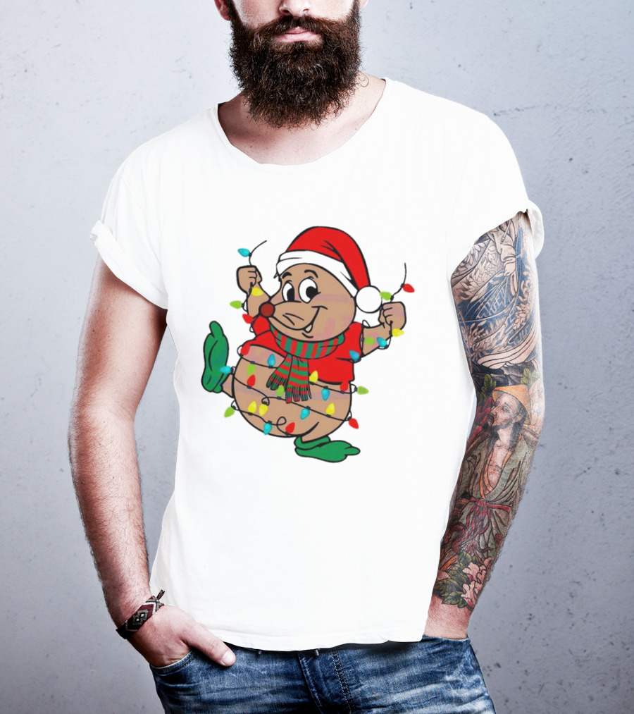Gus Santa Hat Christmas Lights Cozy Festive Character With Bright Holiday Spirit T-Shirt
