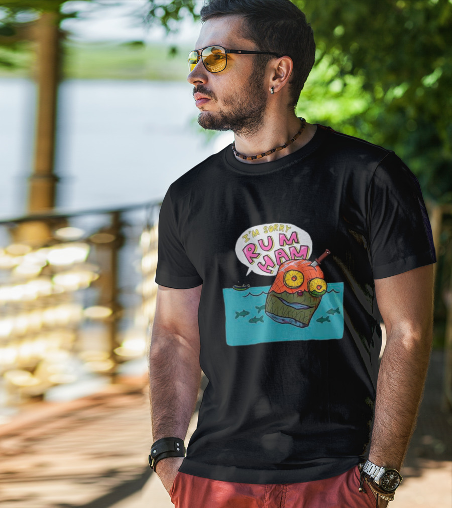 I’m Sorry Rum Ham Cartoon Floating In Water With Knife And Fish T-Shirt