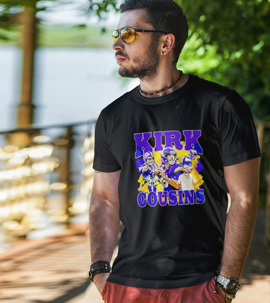 Kirk Cousins Vikings Football Player Collage Purple And Yellow T-Shirt