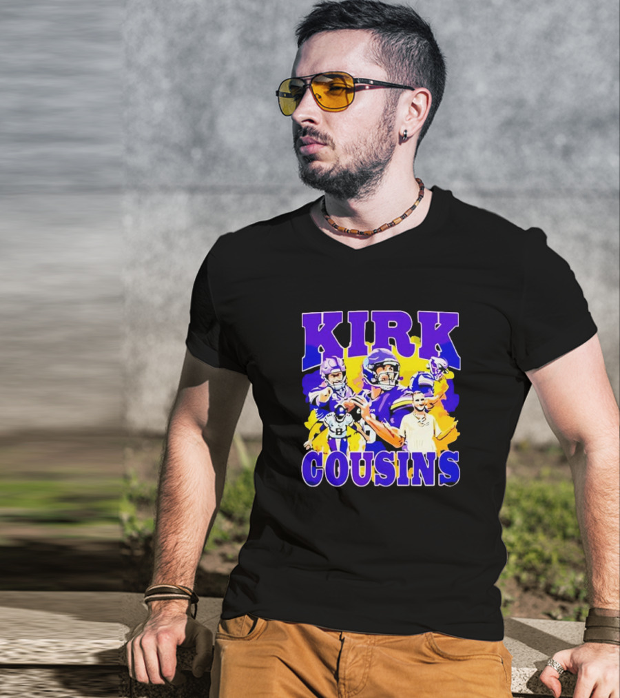 Kirk Cousins Vikings Football Player Collage Purple And Yellow T-Shirt