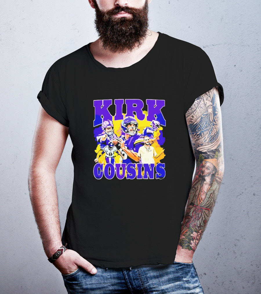 Kirk Cousins Vikings Football Player Collage Purple And Yellow T-Shirt