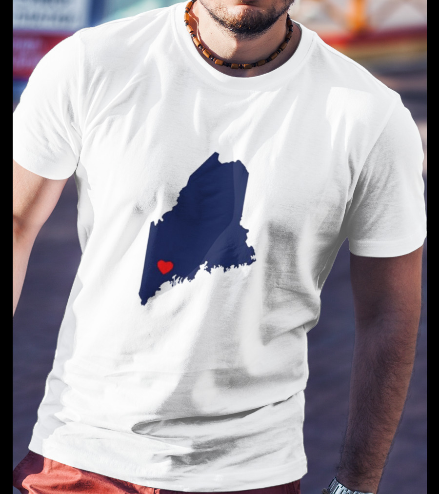 Love Lewiston Strong Heart On Maine Map T-Shirt