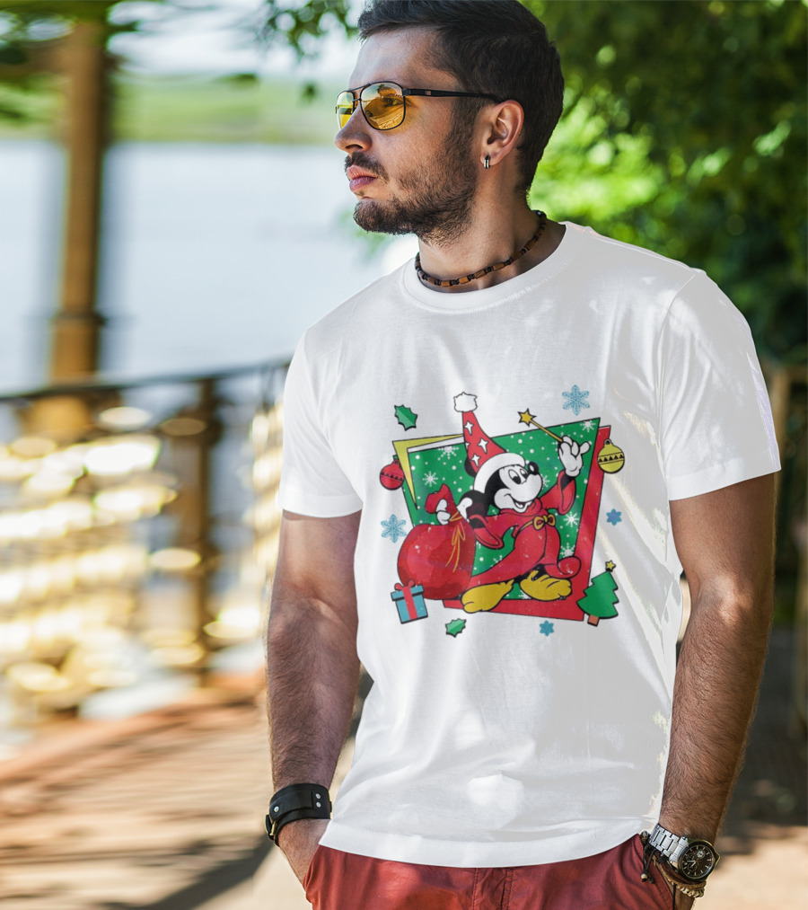 Mickey Sorcerers Apprentice Christmas 90s Magic Holiday T-Shirt