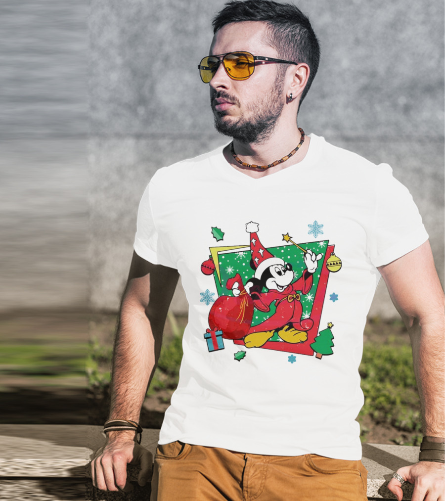 Mickey Sorcerers Apprentice Christmas 90s Magic Holiday T-Shirt