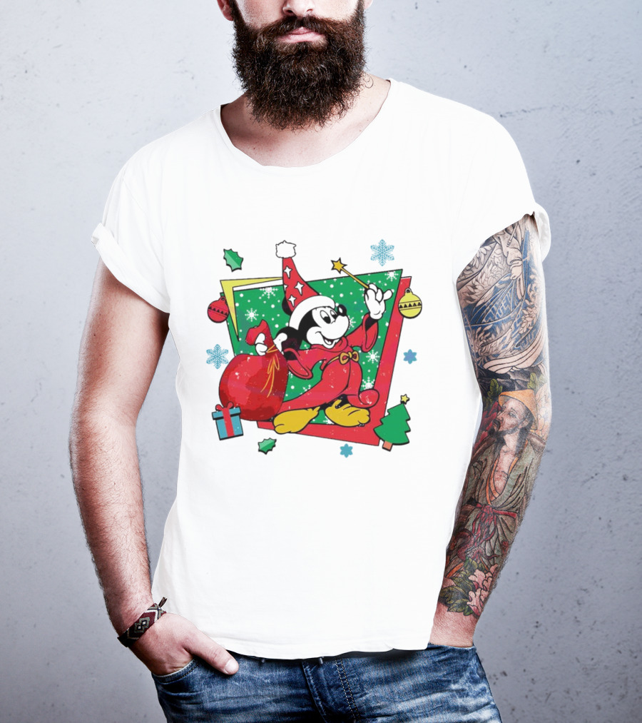 Mickey Sorcerers Apprentice Christmas 90s Magic Holiday T-Shirt