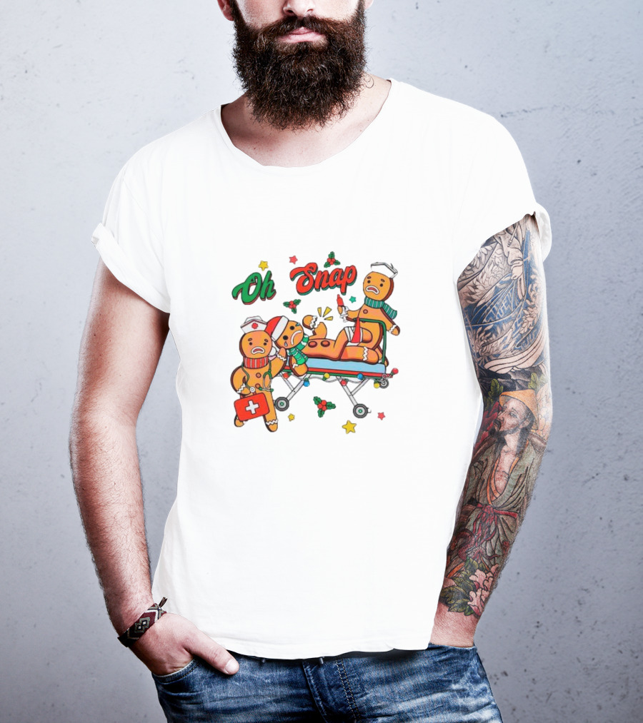 Oh Snap Gingerbread Nurse Ambulance Christmas T-Shirt