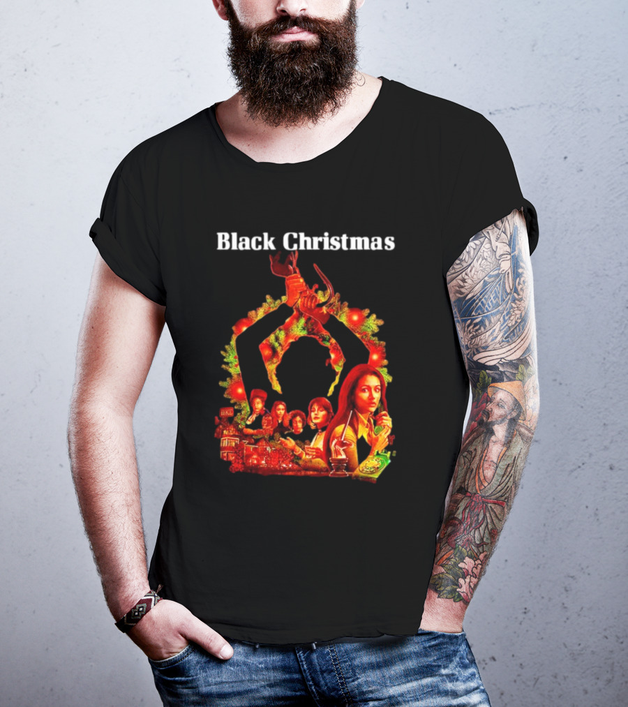 Black Christmas Silent Night Horror Movie Characters Axe Wreath Scene T-Shirt