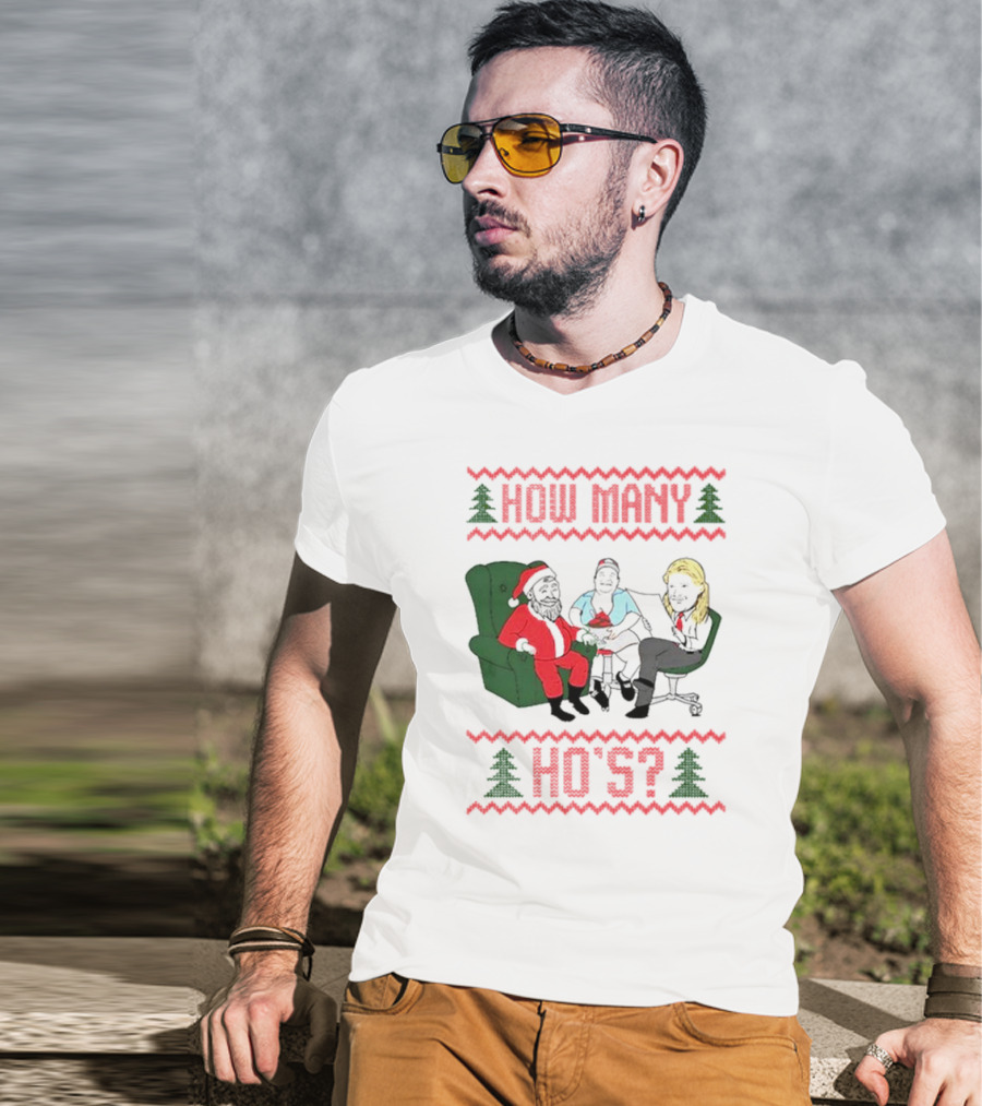 How Many Ho’s Santa Chair Christmas T-Shirt