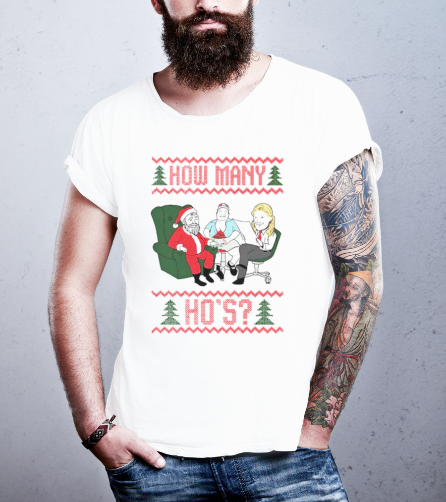 How Many Ho’s Santa Chair Christmas T-Shirt