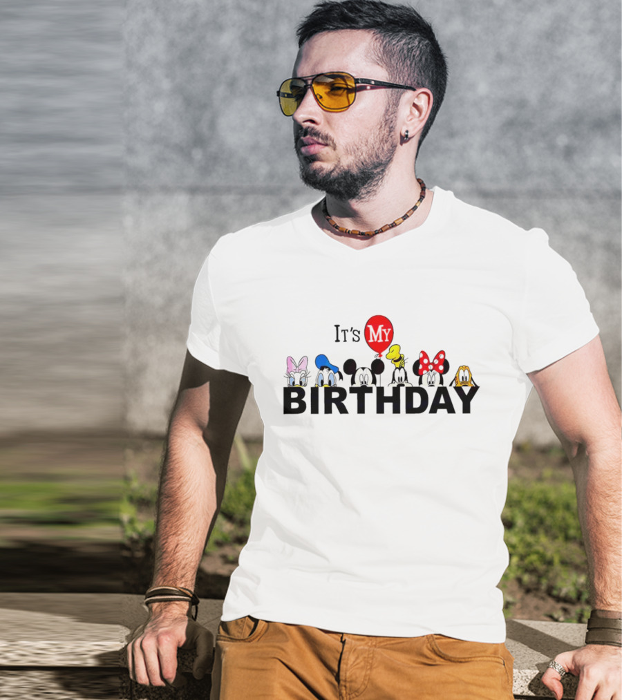 It's My Birthday Disney Characters Mickey Minnie Donald Balloon T-Shirt