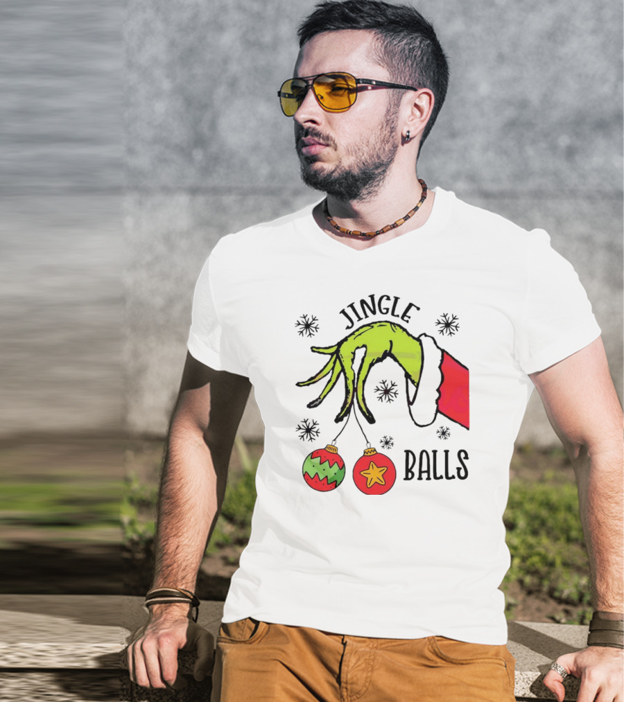 Jingle Balls Grinch Hand Holding Christmas Ornaments T-Shirt
