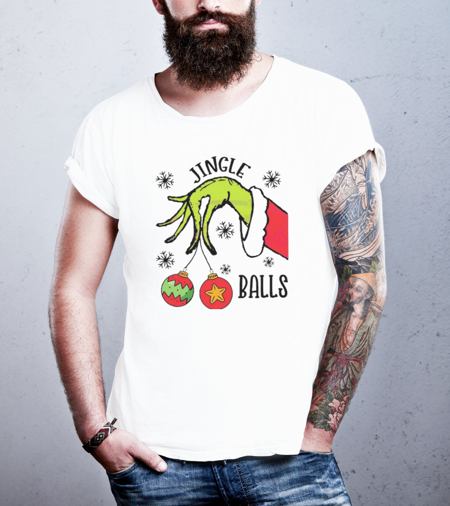 Jingle Balls Grinch Hand Holding Christmas Ornaments T-Shirt