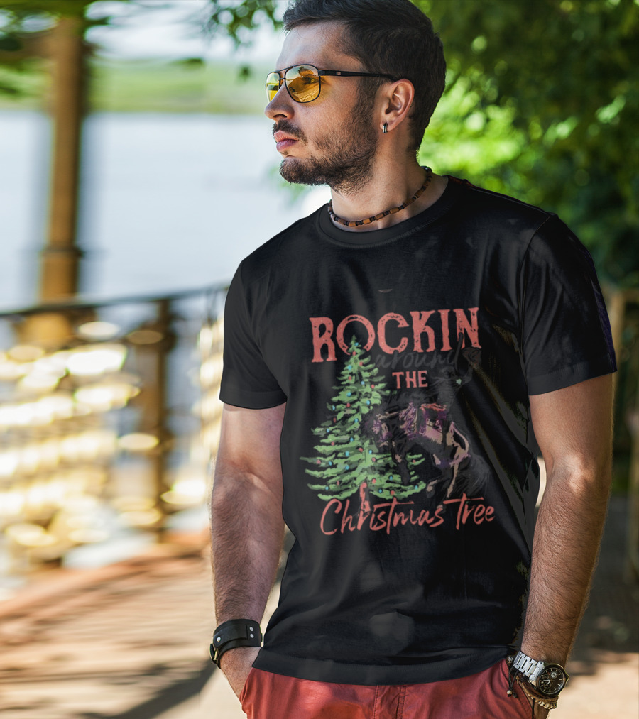Rockin Around The Christmas Tree Horse And Holiday Lights T-Shirt