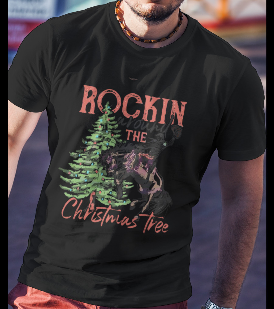 Rockin Around The Christmas Tree Horse And Holiday Lights T-Shirt