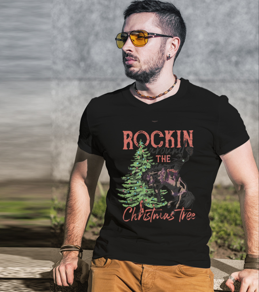 Rockin Around The Christmas Tree Horse And Holiday Lights T-Shirt