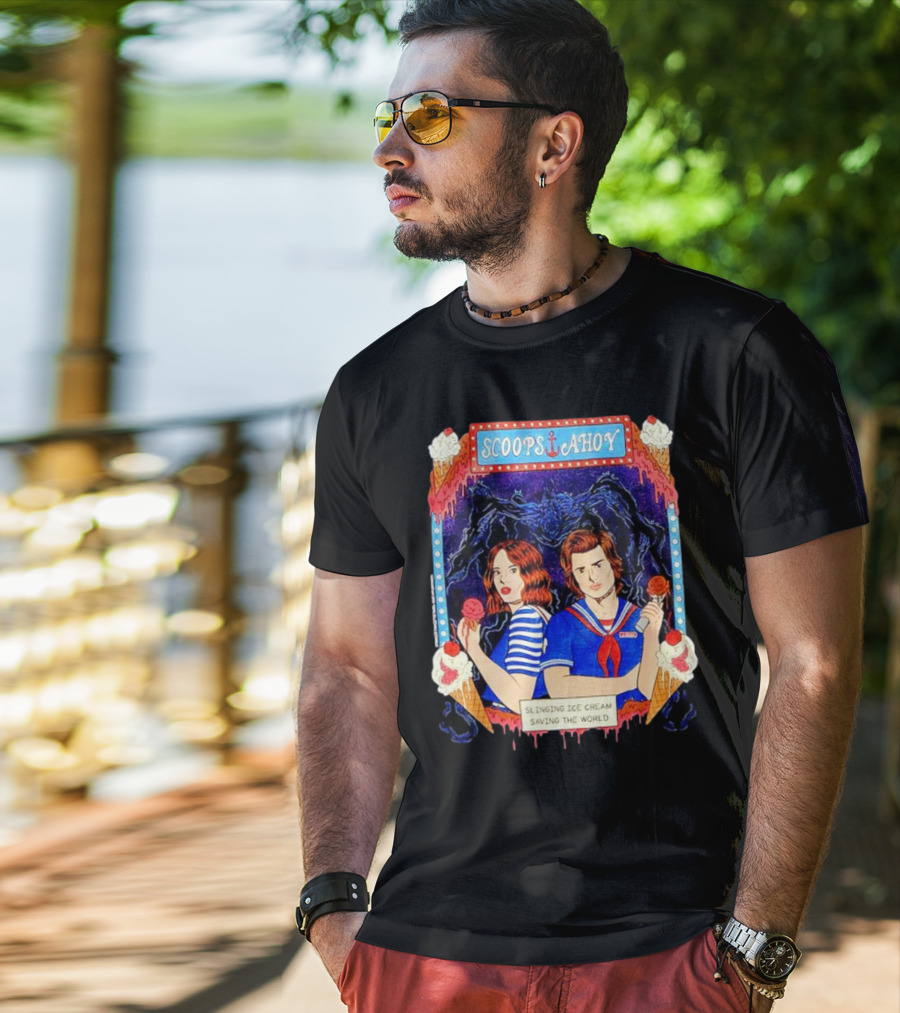 Scoops Ahoy Slinging Ice Cream Saving The World Stranger Things Duo Vintage T-Shirt