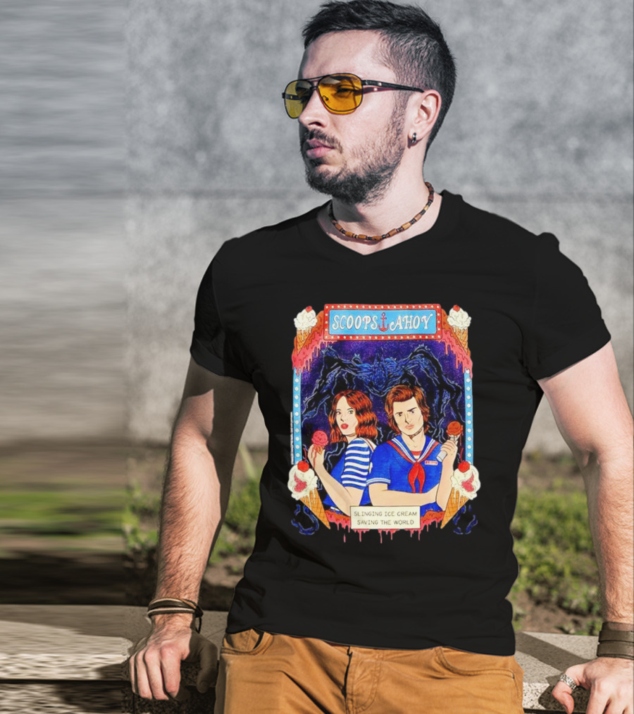 Scoops Ahoy Slinging Ice Cream Saving The World Stranger Things Duo Vintage T-Shirt