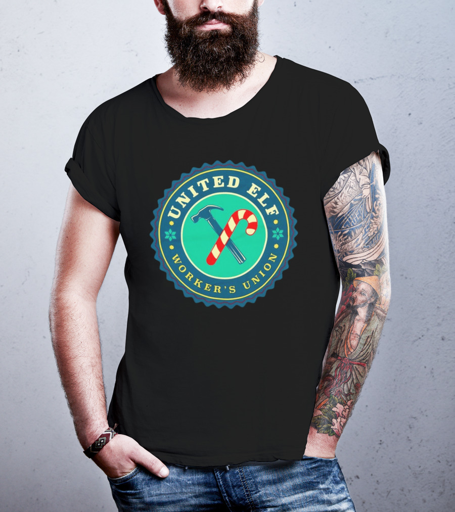 United Elf Worker's Union Candy Cane And Hammer Emblem T-Shirt