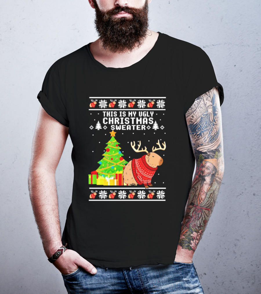 This Is My Ugly Christmas Sweater Capybara Reindeer T-Shirt