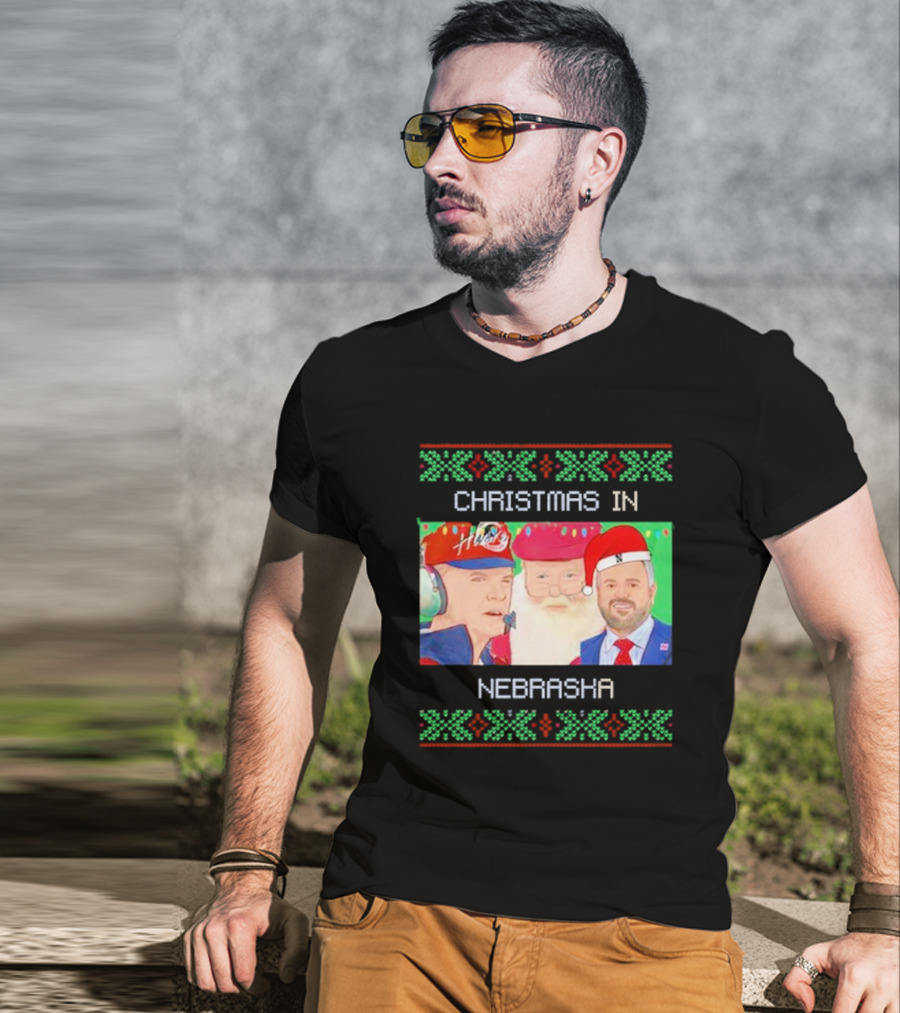 CHRISTMAS IN NEBRASKA HUSKERS SANTA COACH HOLIDAY T-Shirt