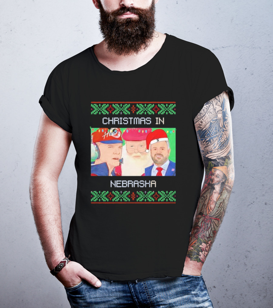 CHRISTMAS IN NEBRASKA HUSKERS SANTA COACH HOLIDAY T-Shirt