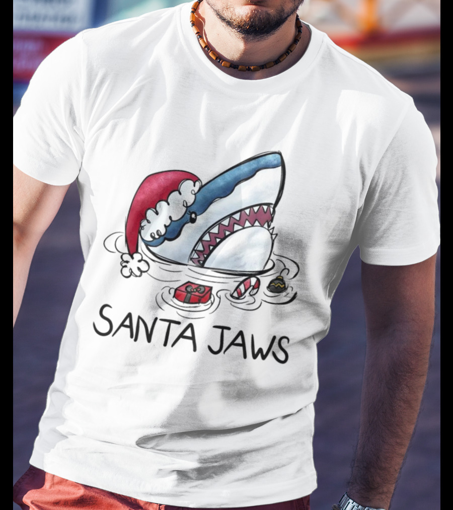 Santa Jaws Funny Shark Christmas T-Shirt